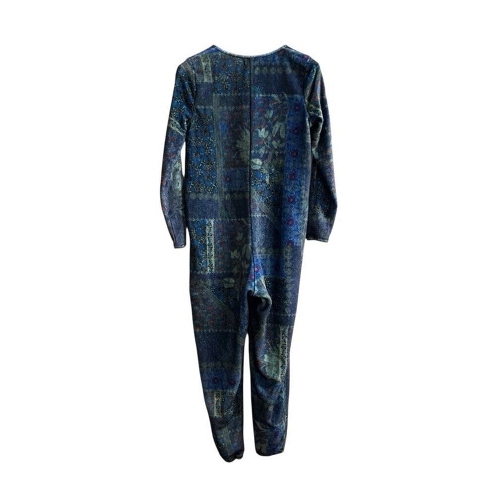 Natural Life Fleece One Piece Lounge Comfort Pajamas Blue Patchwork SO SOFT S/M - Picture 4 of 11